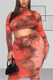 Fashion Plus Size Printed Long Sleeve Top Red Set