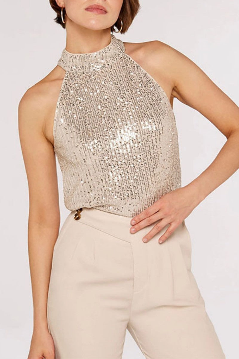 Casual Patchwork Hollowed Out Sequins Half A Turtleneck Tops