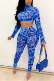 Fashion Sexy Printed Shorts Tops Trousers Blue Set