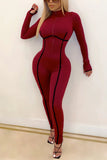 Fashion Casual Solid Split Joint Half A Turtleneck Skinny Jumpsuits