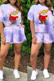 Sexy Patchwork Tie-dye O Neck Short Sleeve Two Pieces