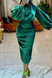 Casual Elegant Solid Patchwork Fold O Neck One Step Skirt Dresses
