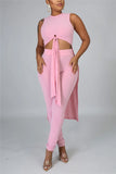 Fashion Casual Sleeveless Top Trousers Pink Set