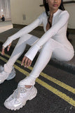 Fashion Zip Fit Slim White Sports Jumpsuit