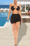 Fashion Sexy Solid Hollowed Out Backless Swimwears Set