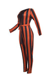 Trendy Striped Croci Blending One-piece Jumpsuit