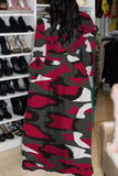 Casual Print Camouflage Print Bandage Patchwork Buckle Turndown Collar Long Dress Plus Size Dresses