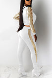 Fashion Long Sleeve Sequin White Sports Suit