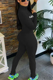 Fashion Casual Turtleneck Long Sleeve Regular Sleeve Skinny Letter Embroidery Jumpsuits