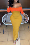 Fashion Sexy Color Lump Split Joint Cut Out Off the Shoulder Wrapped Skirt Dresses