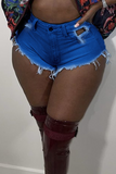 Sexy Solid Split Joint Mid Waist Skinny Denim Shorts