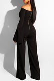 Trendy Hollowed-out Black One-piece Jumpsuit