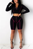 Fashion Long Sleeve Top Shorts Rose Red Sports Set