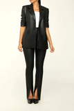 Street Solid Patchwork Turndown Collar Long Sleeve Two Pieces