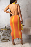Sexy Open Back Sling Orange Dress