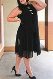 Fashion Casual Plus Size Solid Split Joint Half A Turtleneck Sleeveless Dress