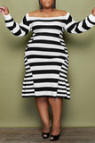 Casual Elegant Striped Print Split Joint Off the Shoulder A Line Plus Size Dresses