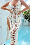 Sexy Solid Hollowed Out See-through Backless Slit Swimwears Cover Up