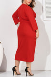 Sexy Standard Large Size V-Neck Pleated Design Slim Red Dress