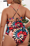 Fashion Sexy Print Hollowed Out Backless V Neck Plus Size Swimwear