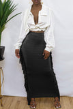 Fashion Casual Solid Tassel Regular High Waist Skirt