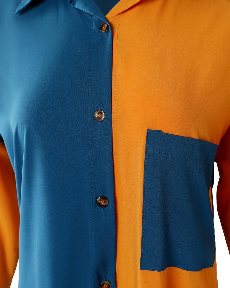 Colorblock Button Design Shirt Dress