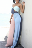 Sexy Color Block Draw String Strapless Sleeveless Two Pieces