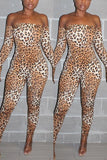 Fashion Nightclub Sexy Trumpet Sleeve Leopard Jumpsuit