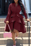 Casual Solid Patchwork Flounce V Neck Long Sleeve Plus Size Dresses