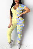 Sexy Patchwork Printed Yellow Skinny Jumpsuit