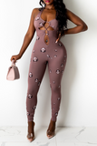 Sexy Print Hollowed Out Spaghetti Strap Skinny Jumpsuits