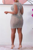 Fashion Casual Patchwork Hot Drilling Tassel O Neck Sleeveless Dress