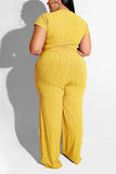 Casual Straight Pants Strap Elastic Force Yellow Two-Piece Suit