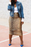 Fashion Casual Leopard Printing Regular High Waist Skirt