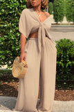 Casual Deep V Neck Loose Two-piece Pants Set