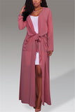 Fashion Long Sleeve Cardigan Pink Long Coat
