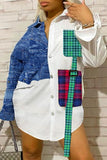 Casual Plaid Split Joint Pocket Shirt Collar Shirt Dress Plus Size Tops
