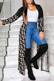 Casual Patchwork Print Patchwork Contrast Cardigan Collar Outerwear