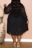 Fashion Sexy Dot See-through Long Sleeve Dress Plus Size Two Pieces (Without Belt)