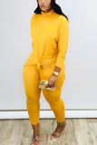 Fashion Casual Long Sleeve Tops Trousers Yellow Set