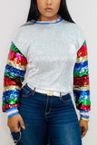 Fashion Sequined Multicolor Long Sleeve Top