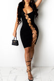 Sexy Solid Hollowed Out Chains U Neck Sleeveless Dress