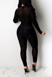 Sexy Mesh Perspective Black Long Sleeve Jumpsuit