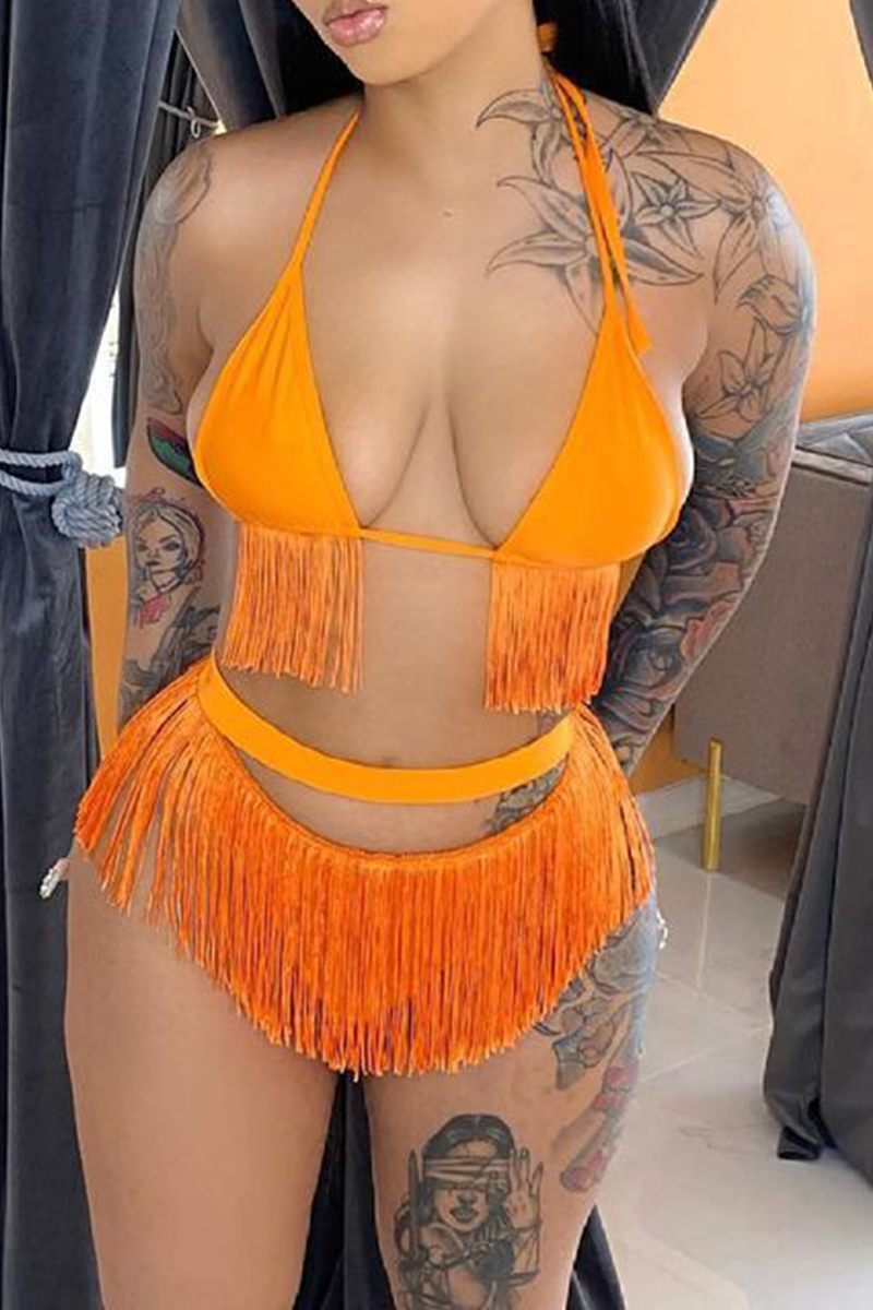 Sexy Solid Tassel Hollowed Out Swimwears