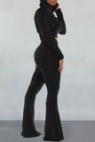 Fashion Long Sleeve Top Black Two-piece Set