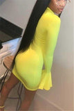 Nightclub Sexy Trumpet Sleeve Solid Color Yellow Dress