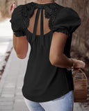 Puff Sleeve Eyelash Lace Patch Top