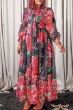Casual Sweet Print Split Joint O Neck Straight Plus Size Dresses