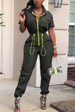 Fashion Casual Shirred Waist Army Green Solid Jumpsuits