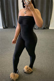 Sexy Fashion Black Strapless Tight Jumpsuit